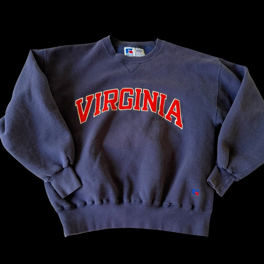 90's Russell Athletic Virginia Sweatshirt Navy Blue High Cotton XL Made in USA